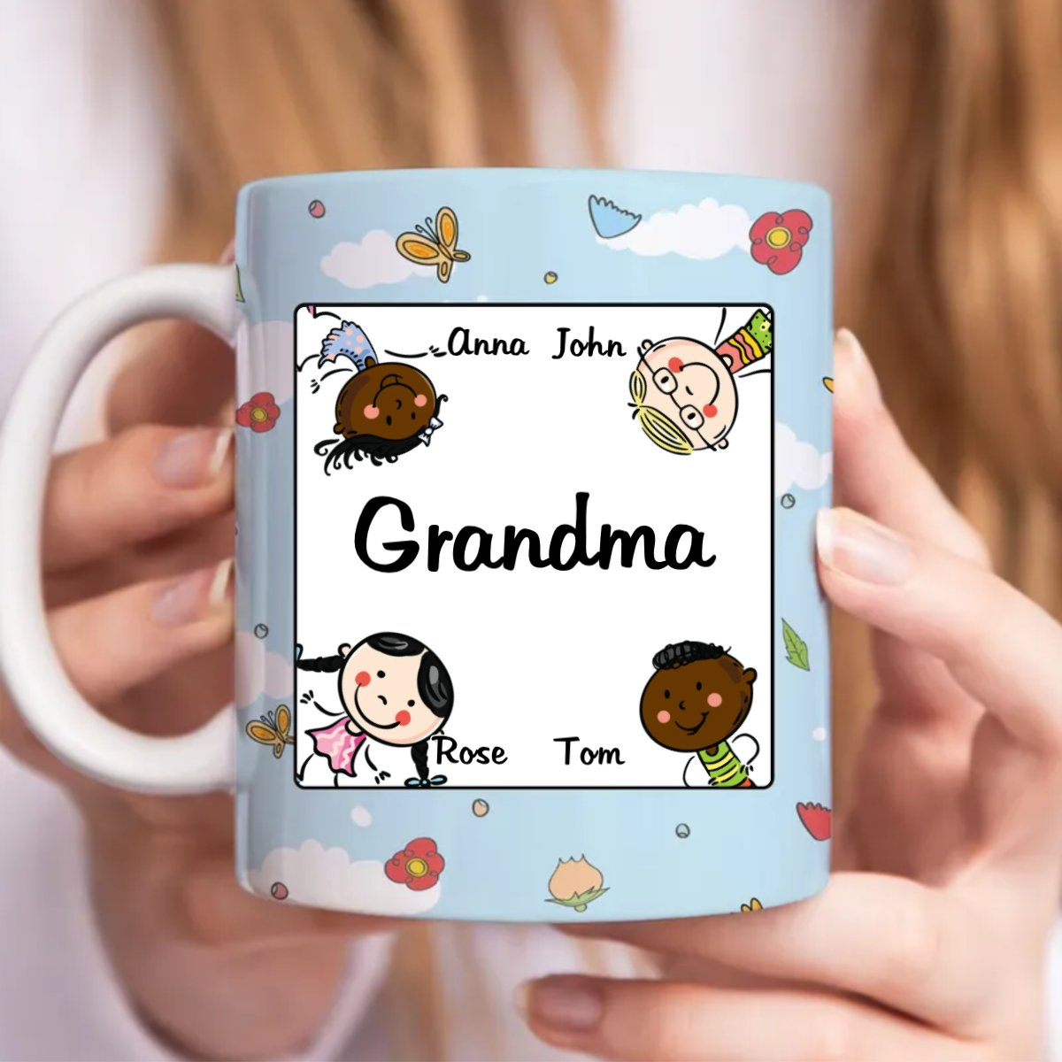 Family - Nana Grandma Mommy Cartoon Happy Kids - Personalized Mug
