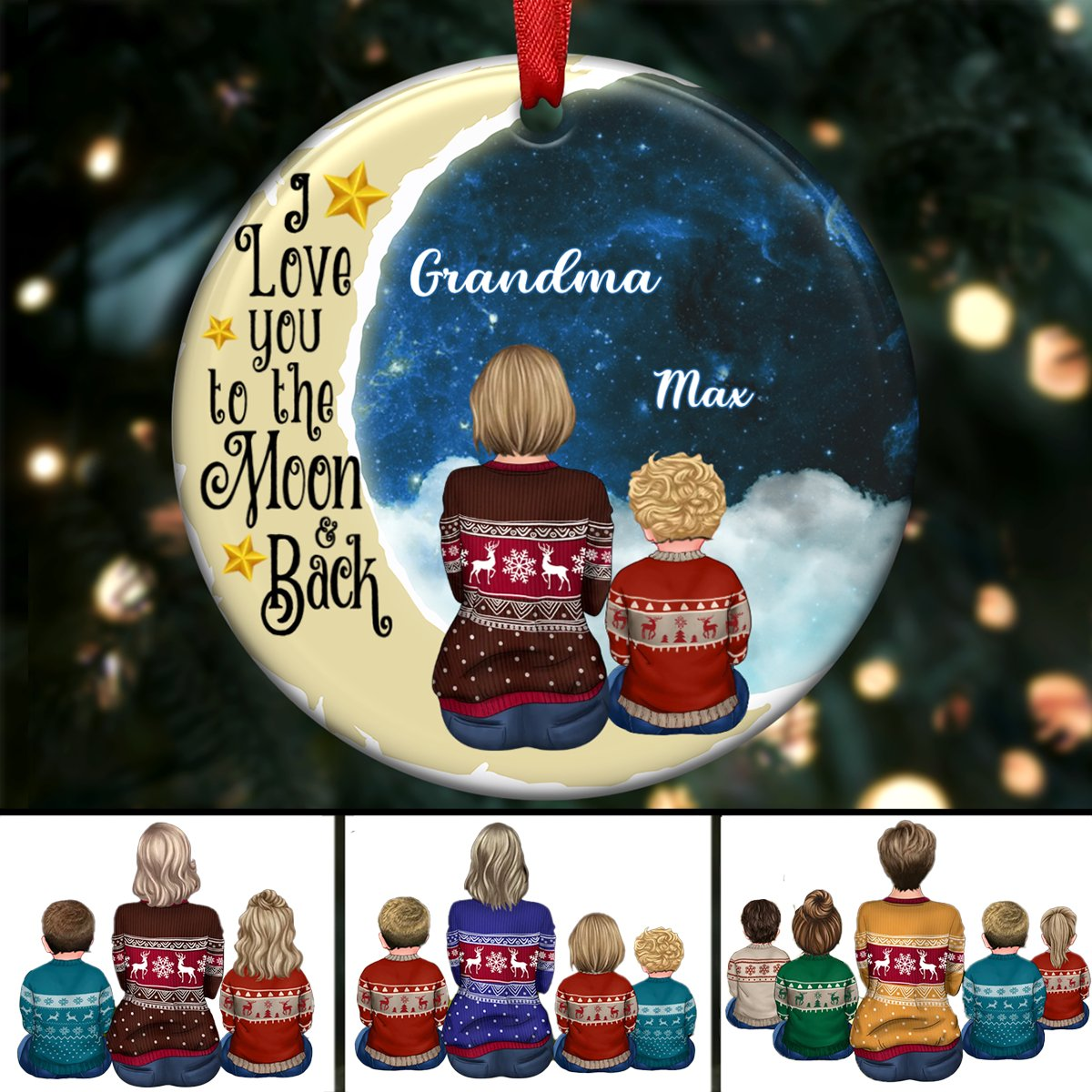 Grandma Grandkids - I love you to the moon and back - Personalized Circle Ornament (QA)